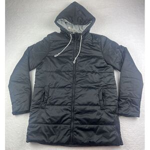 Fabletics Puffer Jacket Womens Large Lightweight Puffin Coat Long Length Black